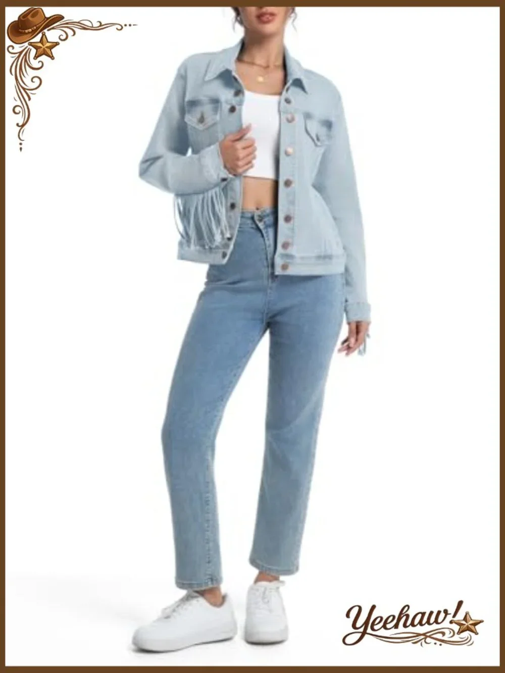 Women's Stretch Fitted Casual Vintage Denim Jacket Long Sleeve - Picture 4 of 6